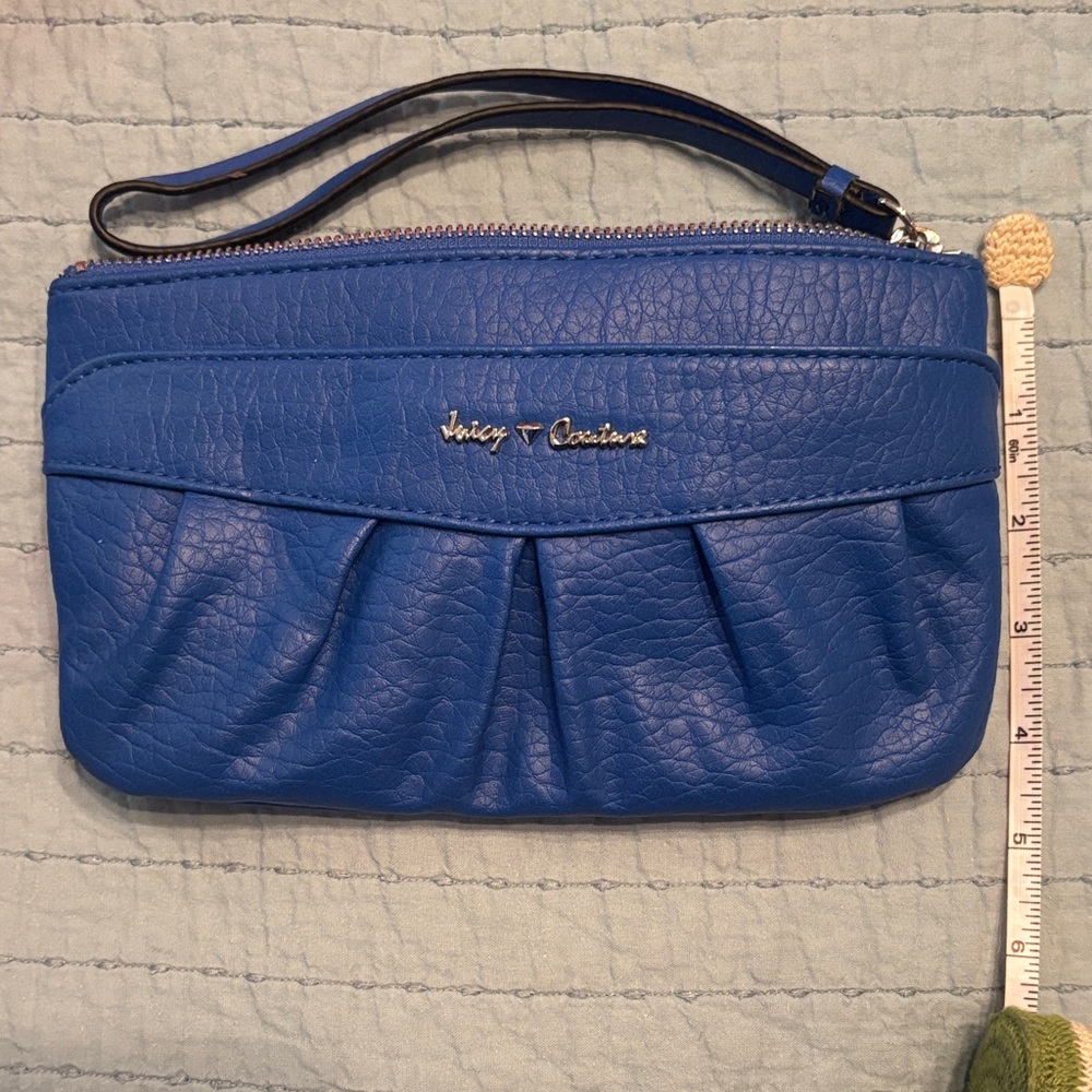 Juicy Couture Blue Pleated Wristlet Clutch